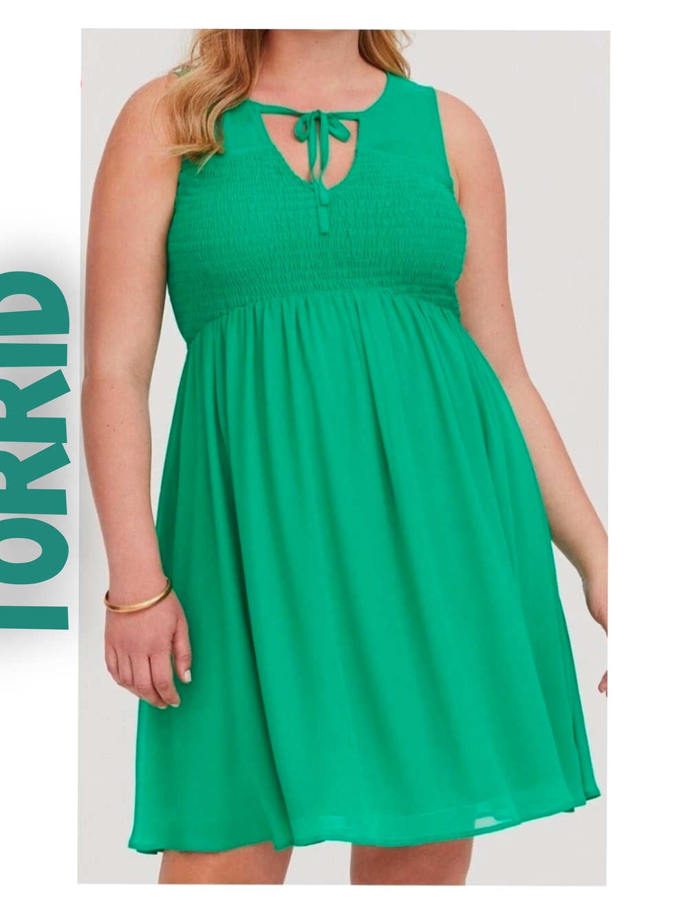 Torrid Green Sleeveless Smocked-Bust Dress